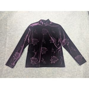 Vintage Jaipur Purple Velour Medium Rose Pattern Long Sleeve Mock Neck Fairy